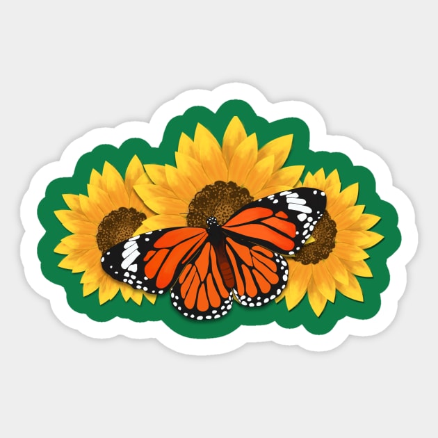 Monarch butterfly with SunFlower Sticker by AlondraHanley